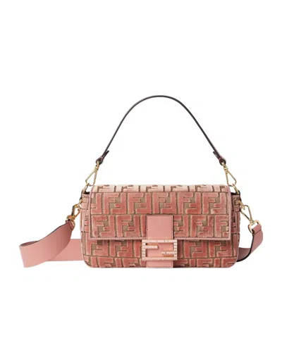 Fendi Baguette Pink Ff Jacquard Velvet Bag
