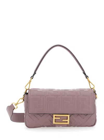 Fendi 'baguette' Pink Shoulder Bag With Removable Shoulder Strap In Ff Canvas Woman