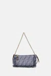 Fendi Women Baguette Pouch Fabric Ff In Blue