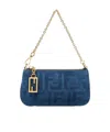 Fendi Mini Handbaguette Clutch With Zip Closure And Chain In Blue