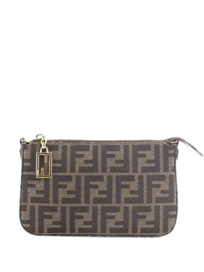 Pre-owned Fendi Baguette Pouch With Chain Zucca Canvas Shoulder Bag In Brown