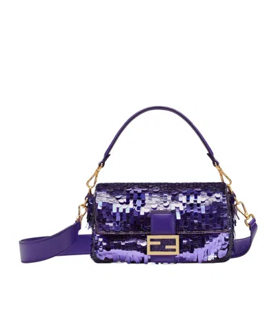 Fendi Baguette Purple Sequined Bag In Black