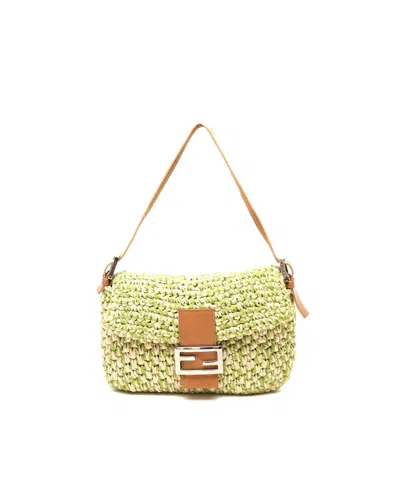 Fendi Baguette Raffia Bag In Green