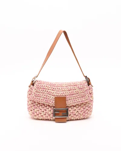 Fendi Baguette Raffia Bag In Pink