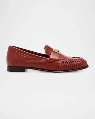 Fendi Baguette Ruched Leather Loafers In Multi