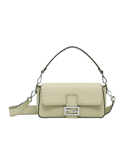 Fendi Baguette Sage Green Selleria Bag With 612 Hand-sewn Topstitches