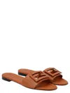 Fendi Baguette Leather Slides With Macro Selleria Topstitches In Brown