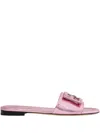 Fendi Baguette Metallic Slide Sandal In Pink