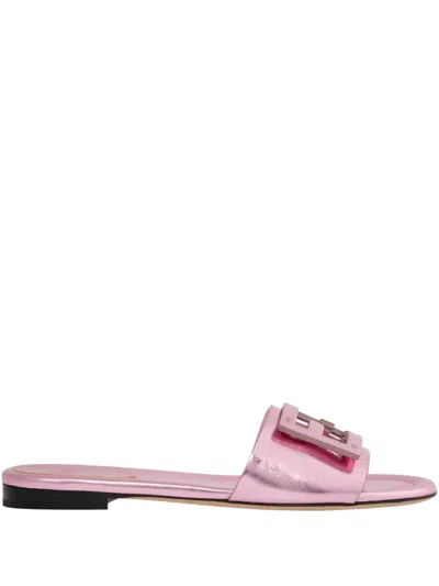 Fendi Baguette Metallic Slide Sandal In Malva