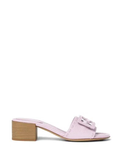 Fendi Leather Baguette Sandals In Pink