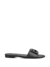 Fendi Flat Sole Open Toe Textured Strap Slides In Black