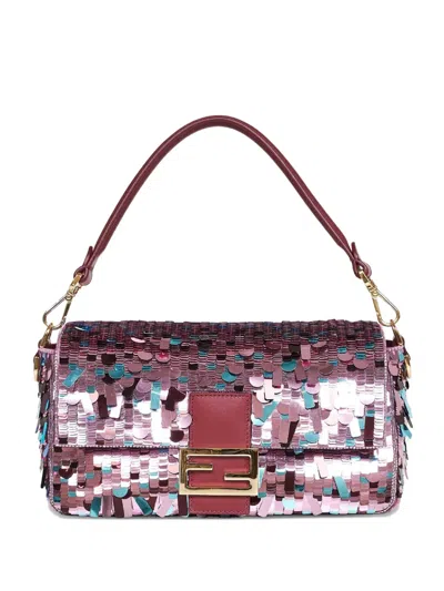 Fendi Baguette Sequin-embroidered Shoulder Bag In Pink