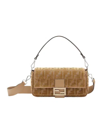 Fendi Cappuccino-coloured Jacquard Ff Velvet Bag In Dove-grey