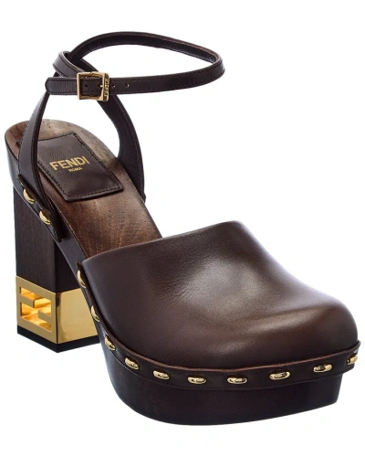 Fendi Baguette Show Leather Clog In Brown