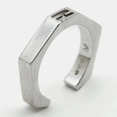 Pre-owned Fendi Baguette Silver Tone Ring Size 55