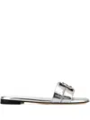 Fendi Ffold Metallic Leather Sandals In Silver