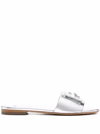 Fendi Baguette Slide Sandals In Silver