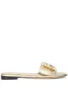 Fendi Baguette Metallic Slide Sandal In Gold