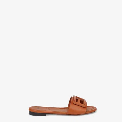 Fendi "baguette" Slides In Leather In Brown