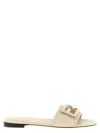 Fendi Leather Slippers Flat Sole Open Toe Studded Detail In Neutral