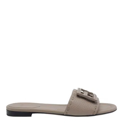 Fendi Women Cappuccino Leather Baguette Slippers In Brown