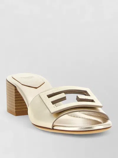 Fendi Baguette Slides Sandals Block Heel Open Toe In Gold