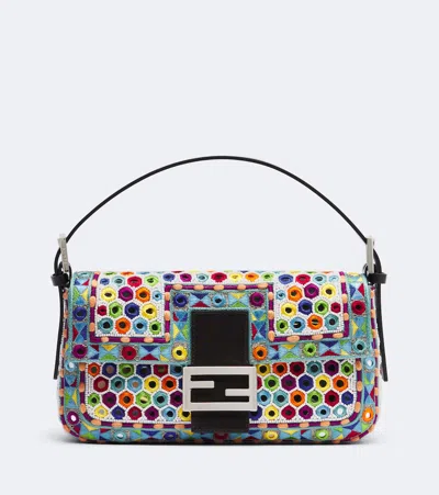 Fendi Baguette Small Embroidered Shoulder Bag In Multi