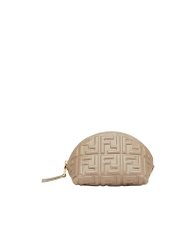 Fendi Baguette Small Round Makeup Bag In Nude