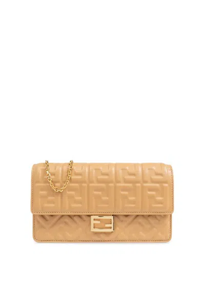 Fendi Light Brown Nappa Leather Wallet With Ff Motif In Beige