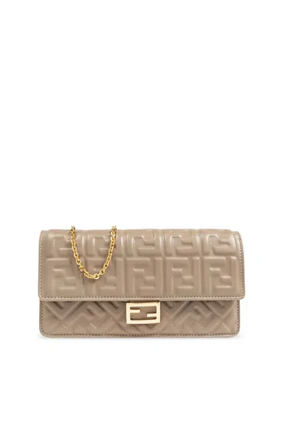 Fendi Dove Gray Nappa Leather Wallet With Ff Motif In Brown