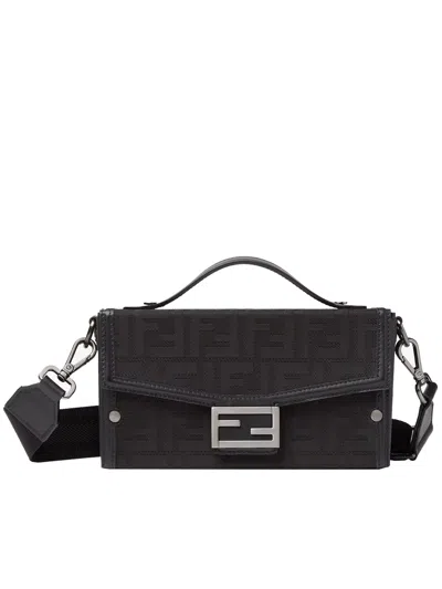 Fendi Baguette Soft Jacquard Black Polyamide Leather Bag