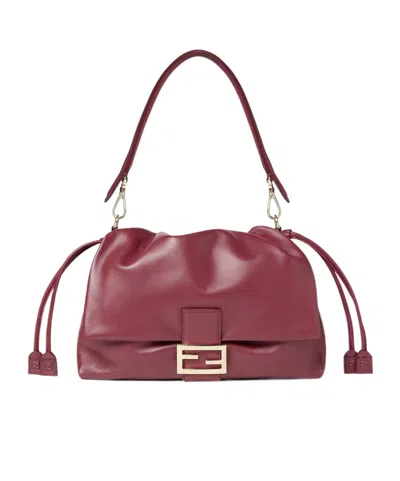 Fendi Baguette Soft Large Dark Red Nappa Leather Bag In Blue