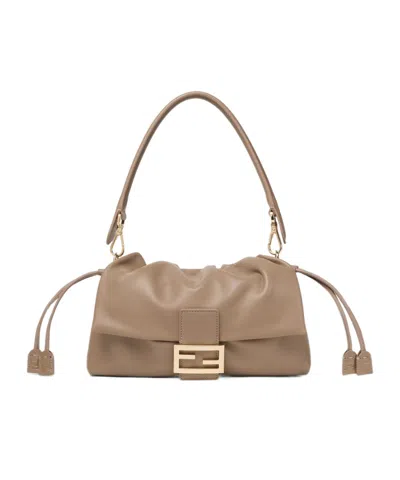 Fendi Baguette Soft Medium Dove Grey Nappa Leather Bag In Brown