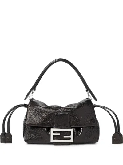 Fendi Baguette Crinkled-leather Shoulder Bag In Brown