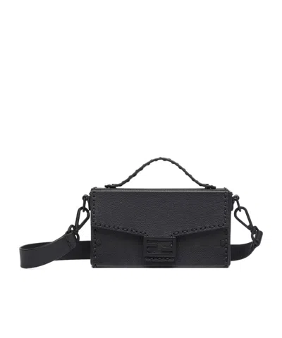 Fendi Baguette Soft Trunk Flip Shoulder Bag In Black