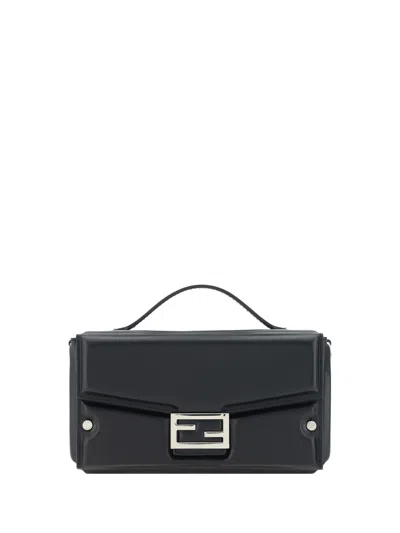 Fendi Baguette Soft Trunk Handbag In Nero+ottone Sat