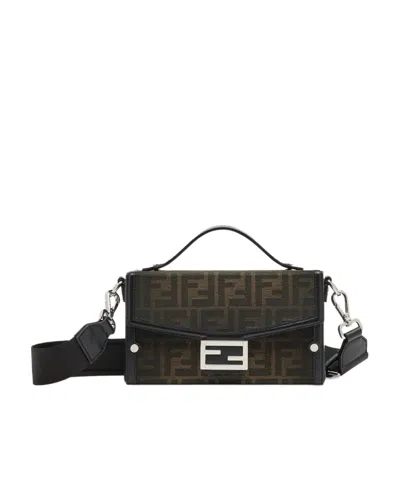 Fendi Baguette Soft Trunk Logo Jacquard Shoulder Bag In Brown