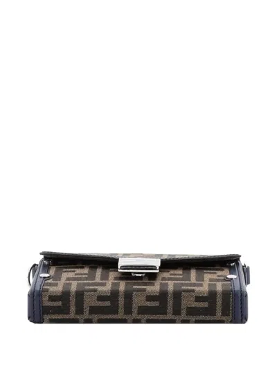 Pre-owned Fendi Baguette Soft Trunk Phone Pouch Zucca Canvas And Leather Crossbody Bag In Brown