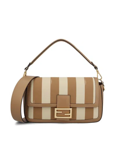 Fendi Baguette Striped Medium Shoulder Bag In Brown