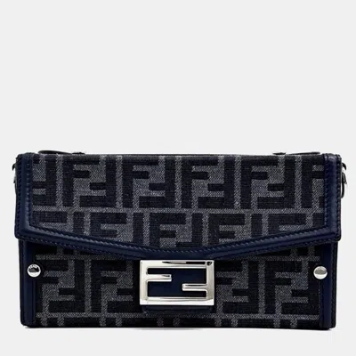 Pre-owned Fendi Baguette Trunk Bag In Navy Blue