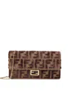 Fendi Baguette Velvet Wallet On Chain In Brown
