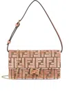 Fendi Baguette Velvet Wallet On Chain In Pink