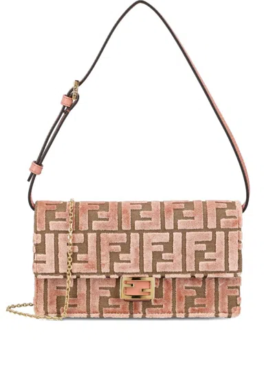 Fendi Baguette Velvet Wallet On Chain In Pink
