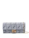 Fendi Denim-effect Ff Jacquard Uette Continental Wallet With Chain Bags