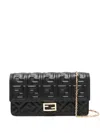 Fendi Ff Embossed Wallet On Chain Baguette In Black