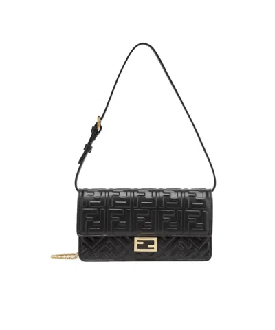 FENDI FENDI BAGUETTE LOGO EMBOSSED WALLET ON CHAIN
