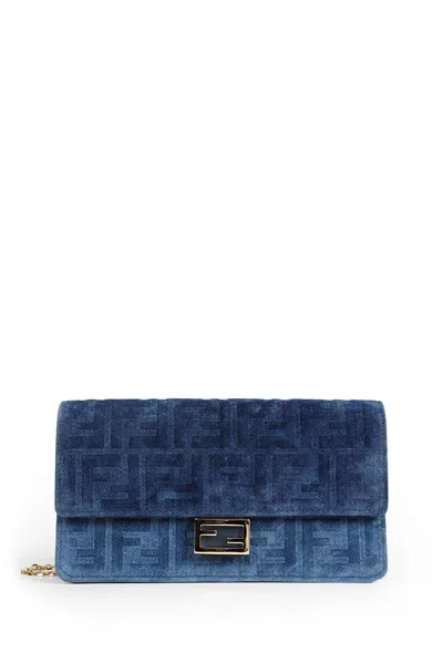 Fendi Baguette Wallet On Chain In Blue