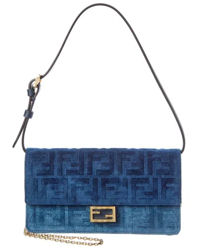Fendi Baguette Wallet On Chain In Blue