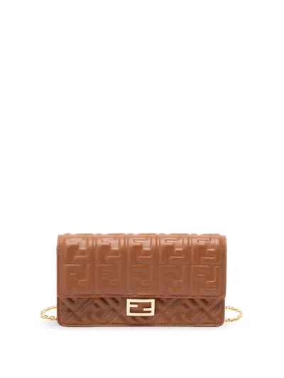 Fendi `baguette` Wallet On Chain In Brown