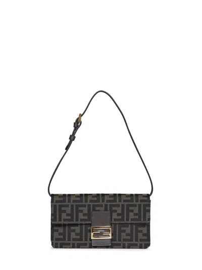 Fendi Baguette Wallet On Chain In Brown